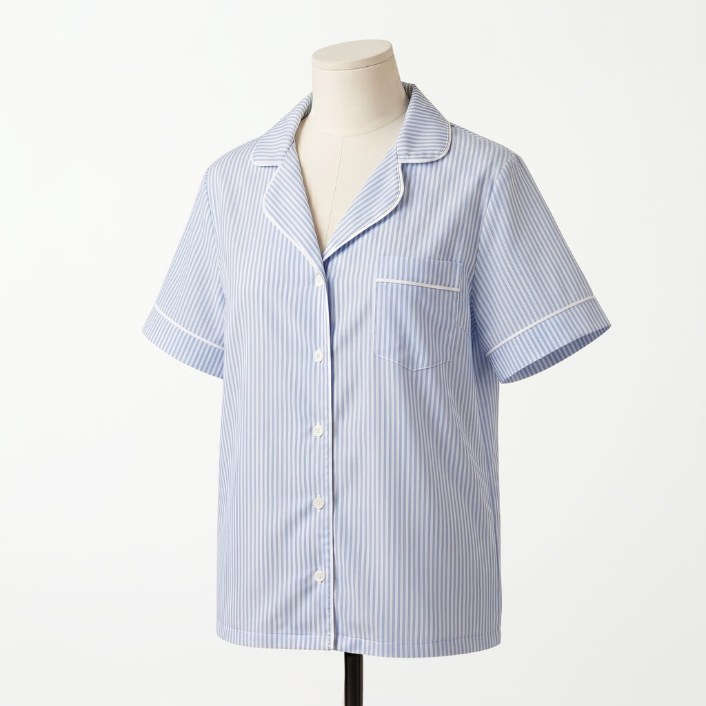 Pijama Blue Stripes Short - blusa manga corta vista frontal