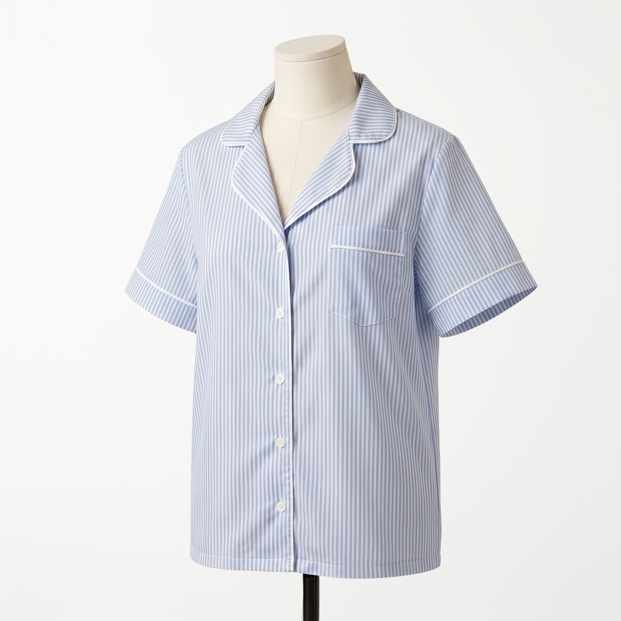 Pijama Blue Stripes Short - blusa manga corta vista frontal