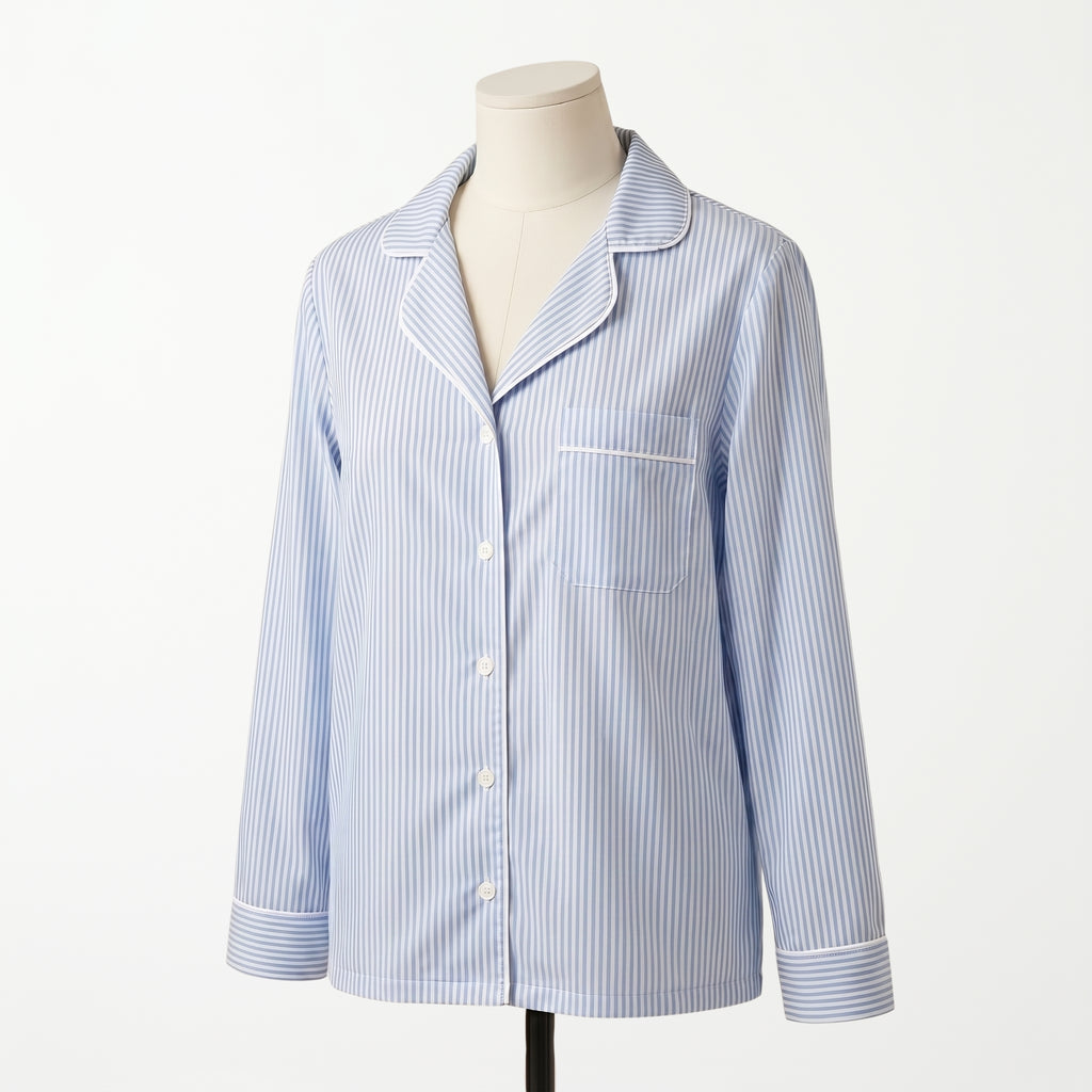 Pijama Blue Stripes - blusa manga larga vista frontal