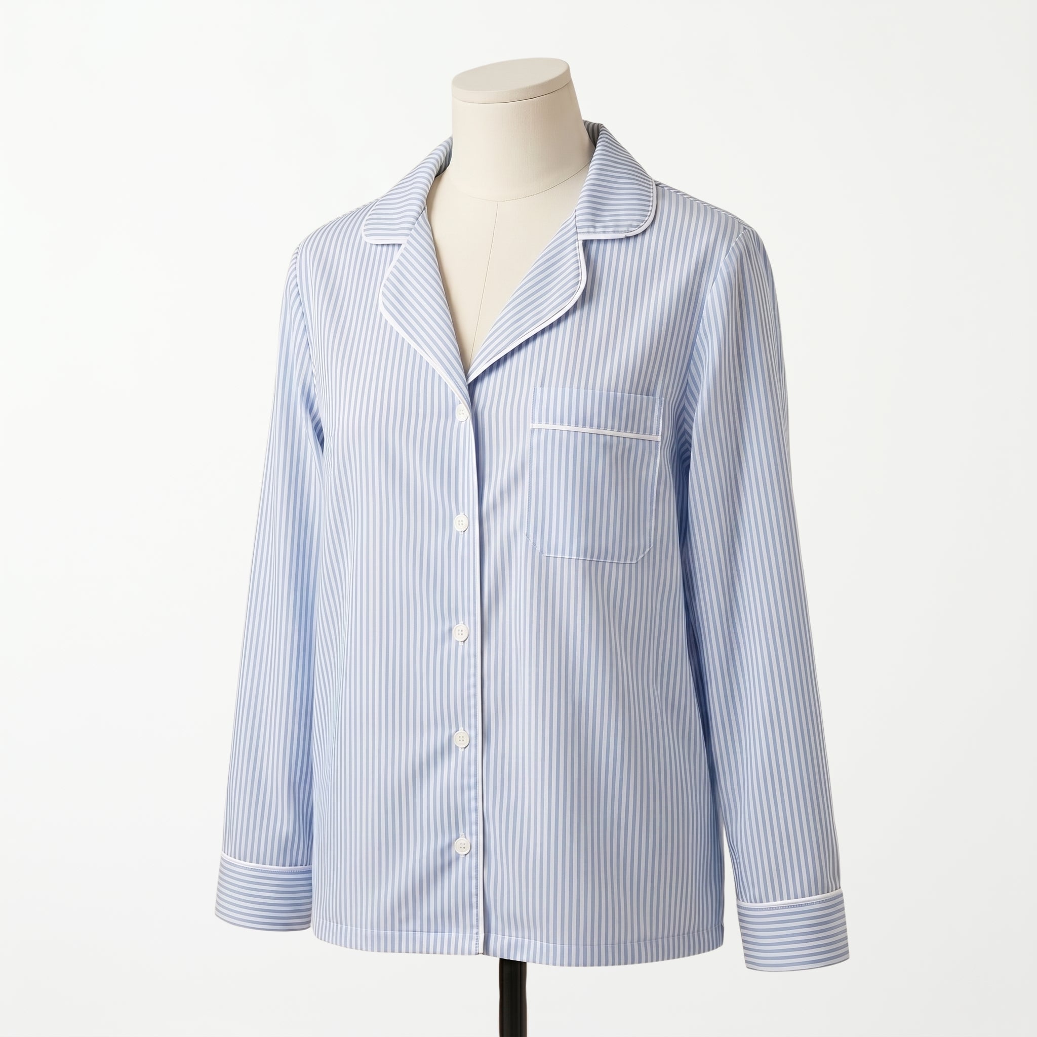 Pijama Blue Stripes - blusa manga larga vista frontal