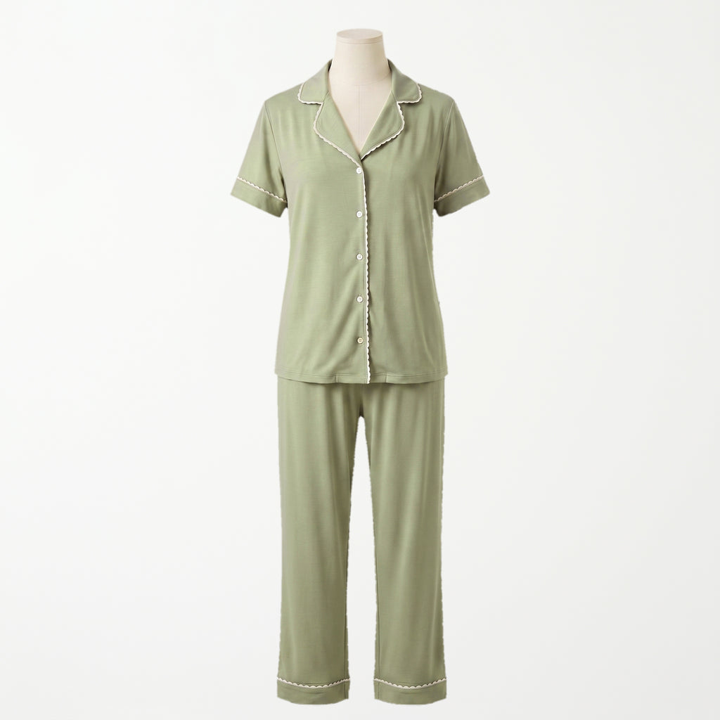 Pijama Cactus Mist - conjunto blusa manga corta y pantalón largo en verde salvia