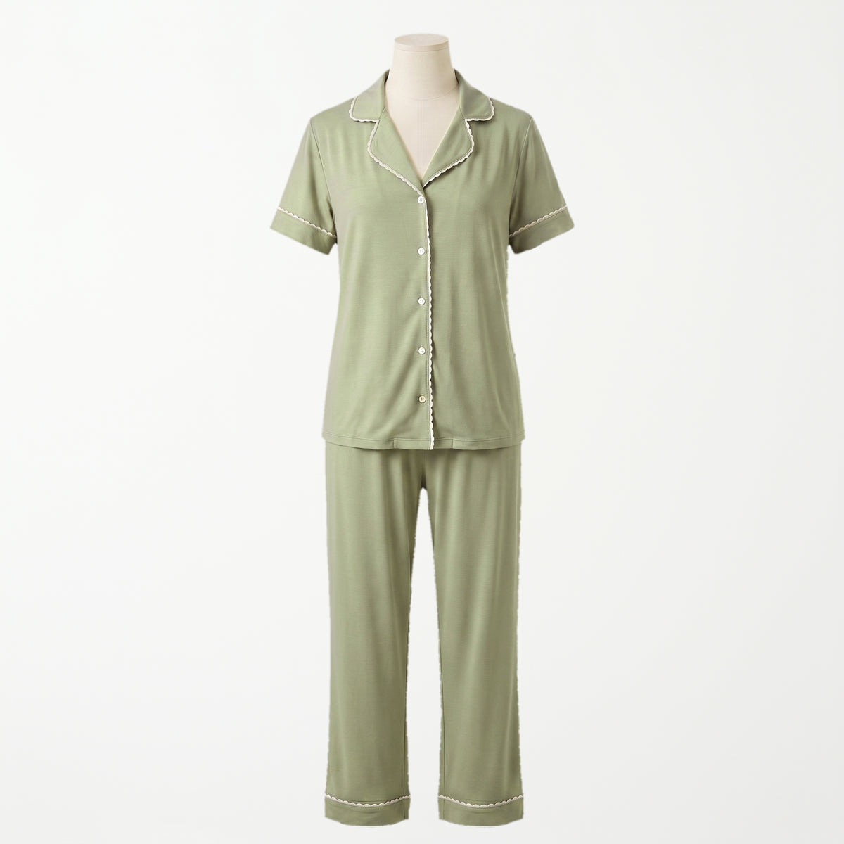 Pijama Cactus Mist - conjunto blusa manga corta y pantalón largo en verde salvia