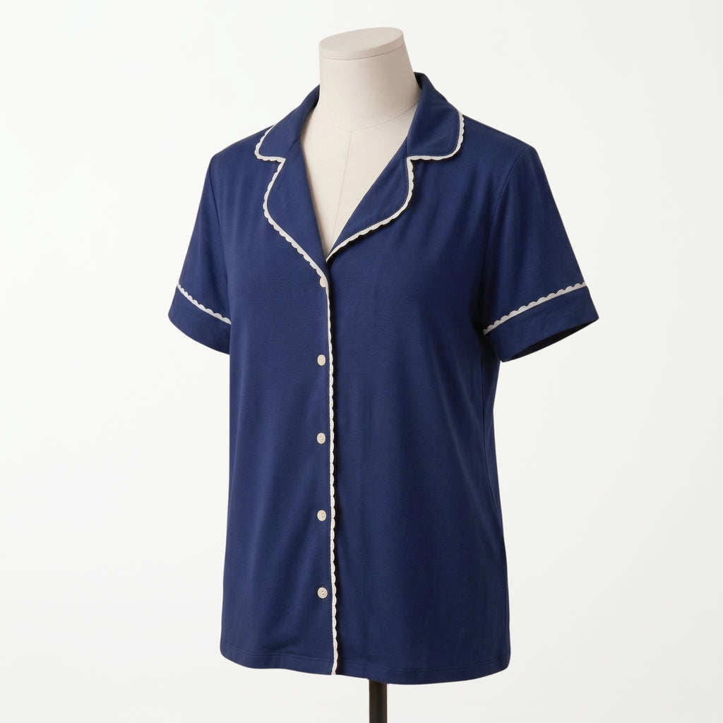 Pijama Midnight Blue - blusa manga corta azul vista frontal