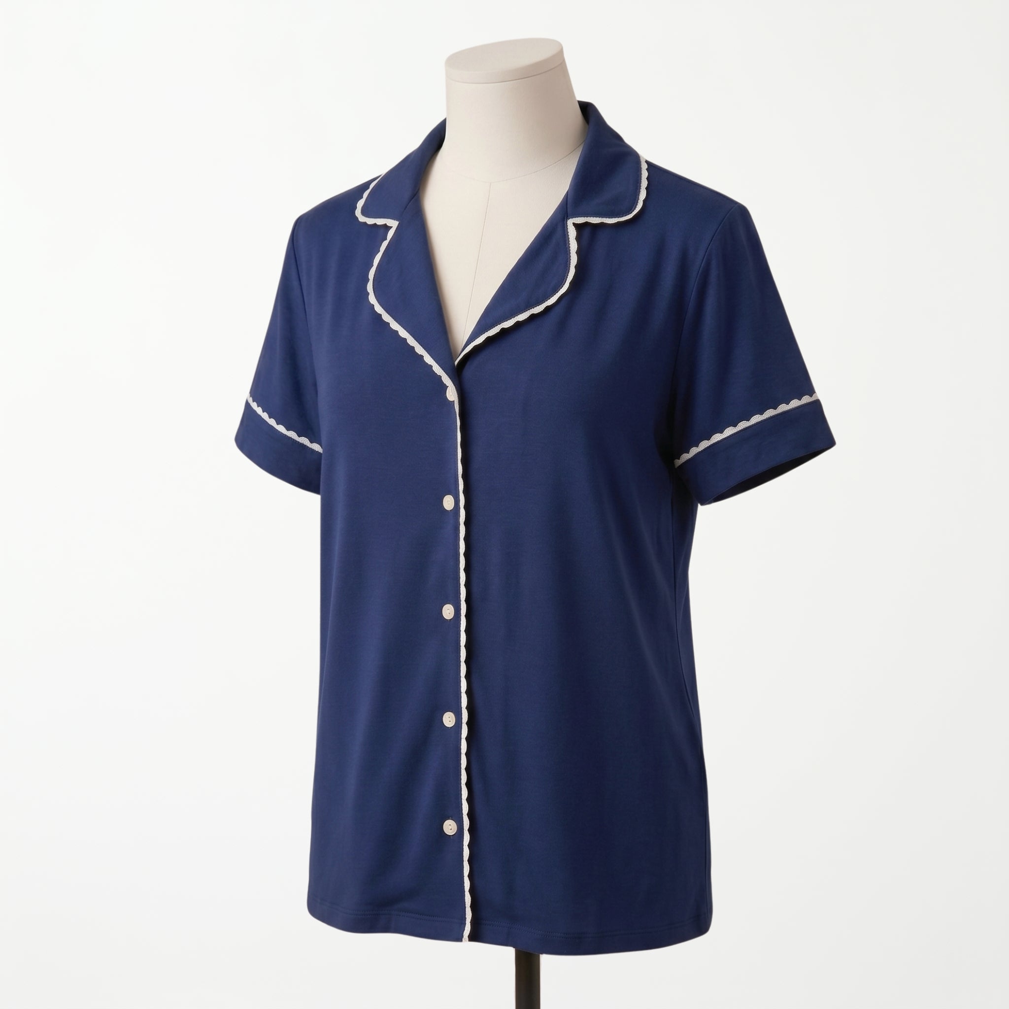 Pijama Midnight Blue - blusa manga corta azul vista frontal