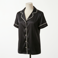 Pijama Cozy Silk Seda Negro - blusa manga corta vista frontal