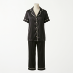 Pijama Cozy Silk Seda Negro - conjunto blusa manga corta y pantalón