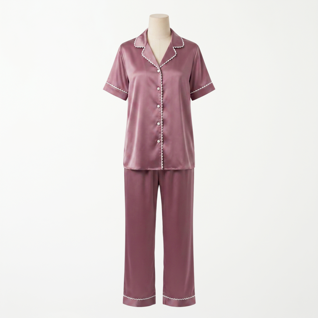 Pijama Cozy Silk Seda Rosa - conjunto blusa manga corta y pantalón