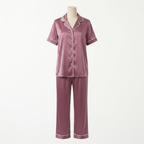 Pijama Cozy Silk Seda Rosa - conjunto blusa manga corta y pantalón