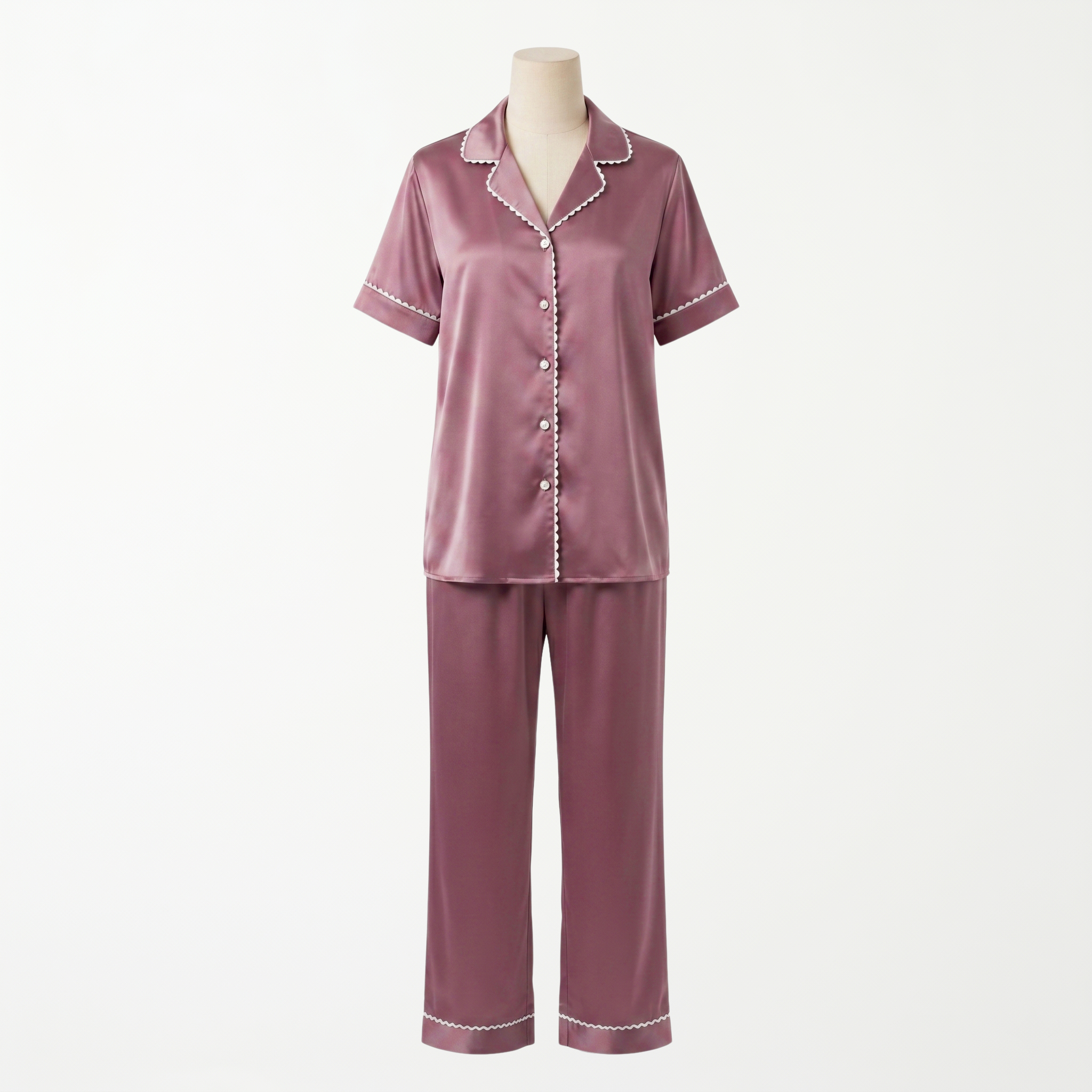 Pijama Cozy Silk Seda Rosa - conjunto blusa manga corta y pantalón