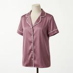 Pijama Cozy Silk Seda Rosa - blusa manga corta vista frontal