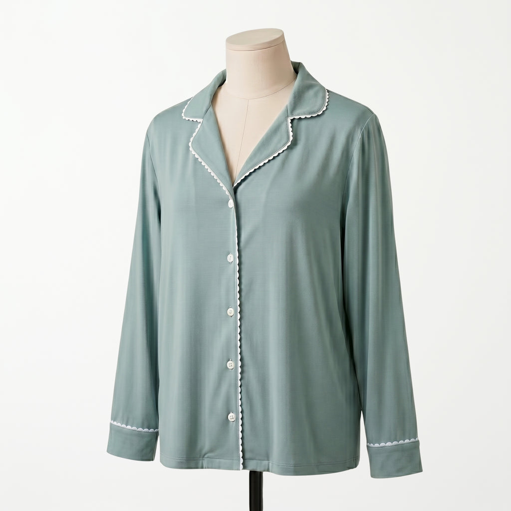 Pijama Verde Aqua - blusa manga larga vista frontal