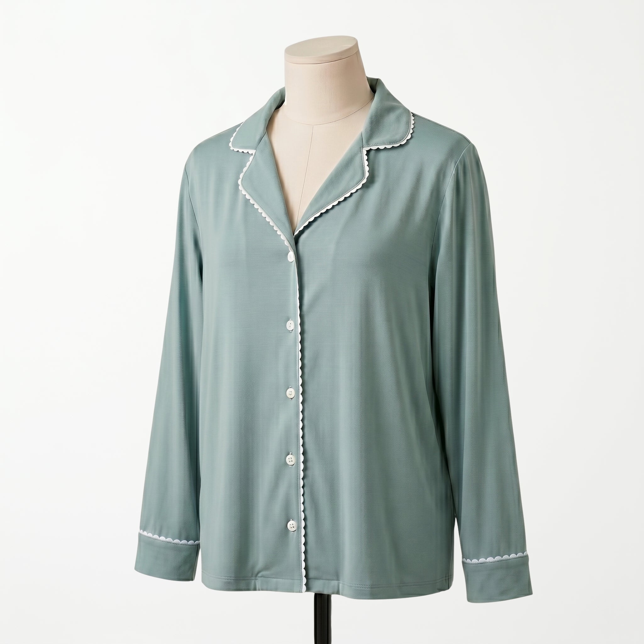 Pijama Verde Aqua - blusa manga larga vista frontal