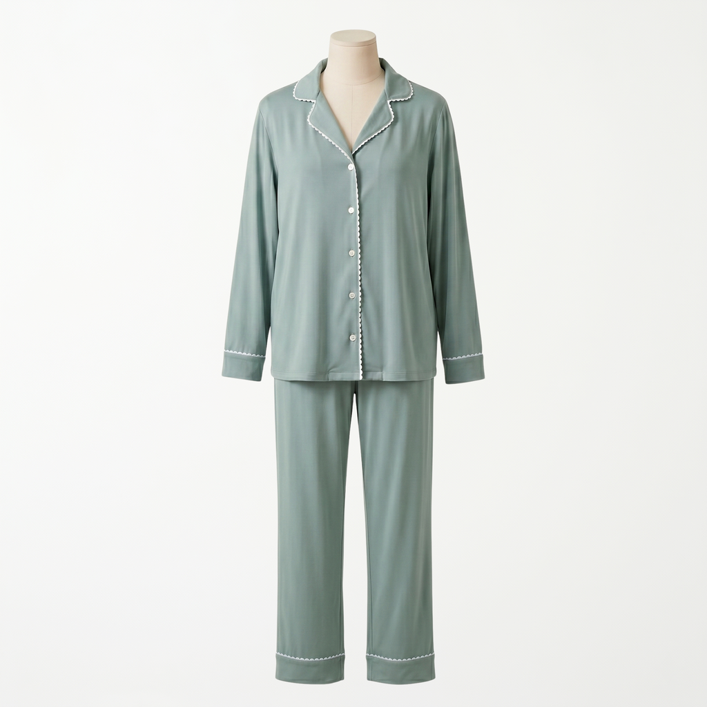 Pijama Verde Aqua - conjunto blusa manga larga y pantalón largo