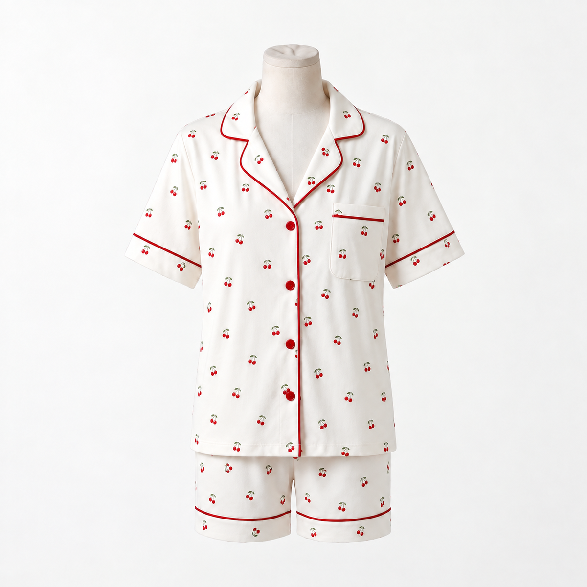 Pijama Cherry Short - conjunto blusa manga corta y short con estampado de cerezas
