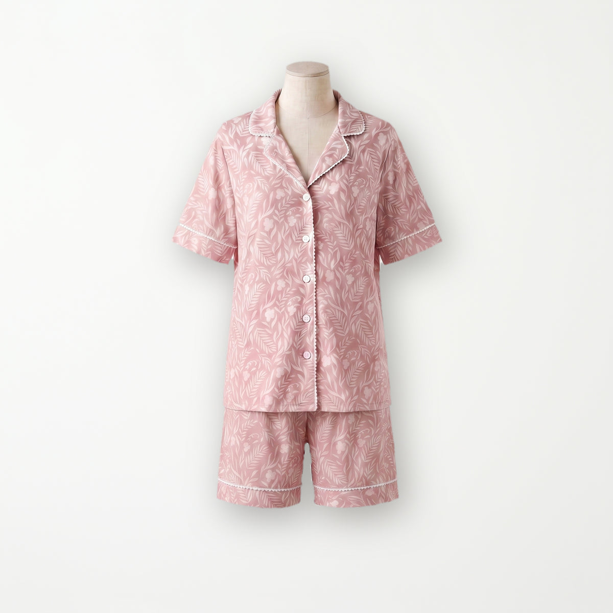 Pijama Powder Rose de manga corta y short, rosa palo con botánico blanco